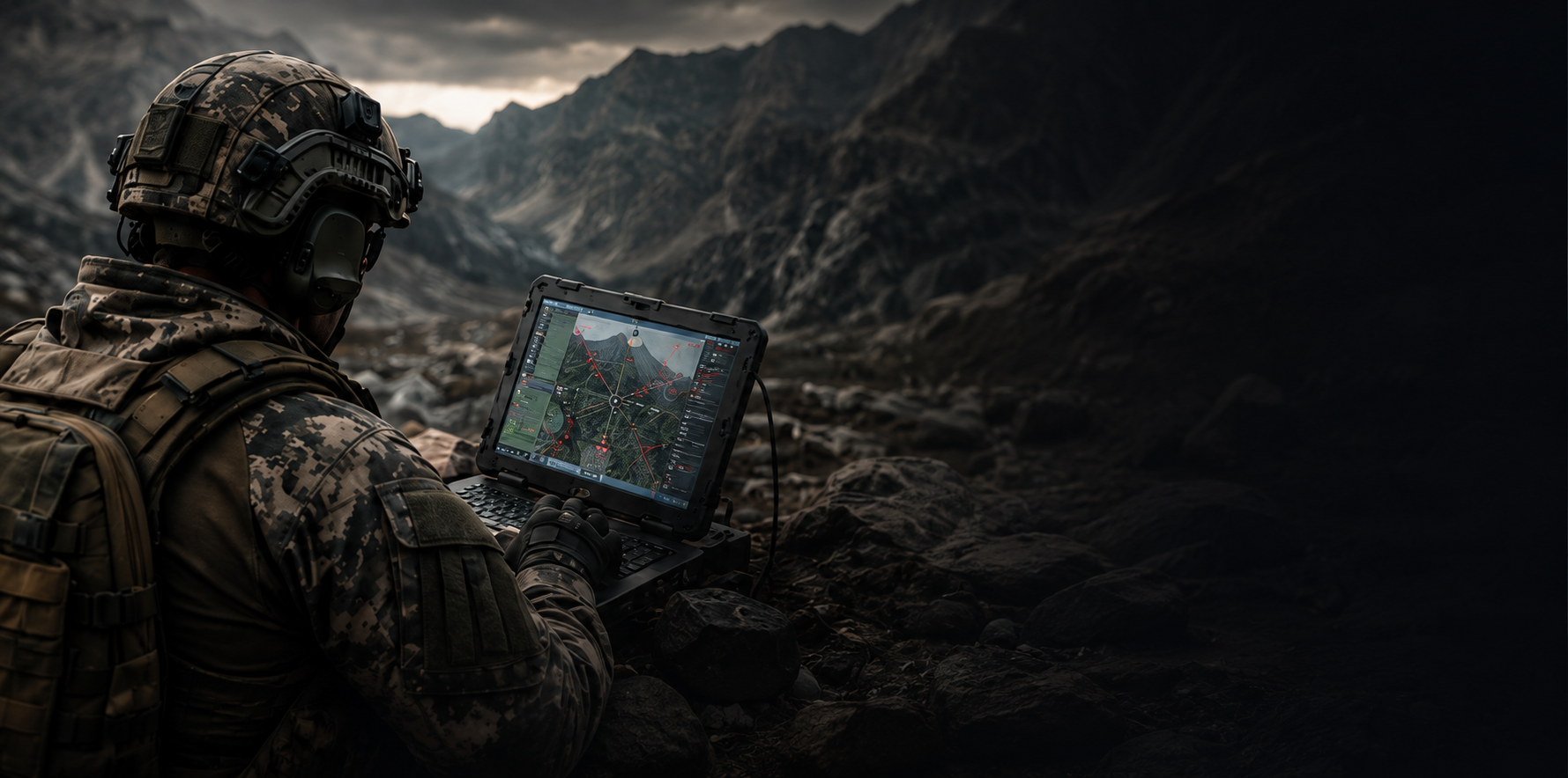 Soldat mit Tablet im Einsatz