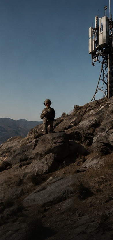 Soldat an Kommunikationsmast